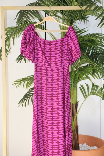 Vestido Comprido Magenta com Padrão Geométrico