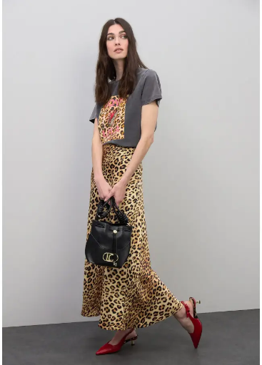 Saia Acetinada Estampado Animal