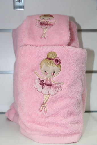Conjunto de Toalhas Cor-de-Rosa com Bordado de Bailarina
