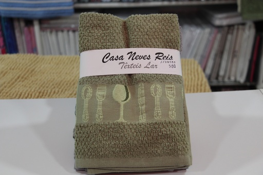 Toalha de Cozinha em Felpo Verde Oliva com Barra de Utensílios